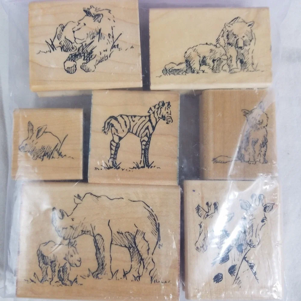 Vintage Wild Animal Wood Mounted Rubber‎ Stamps Lot of 7 Safari Nature Craft
